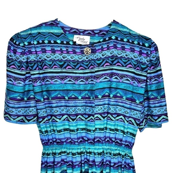 Lady Carol Vintage 80s 90s Pleated Short Sleeve Abstract Funky Shirt Mini Dress - Picture 5 of 16